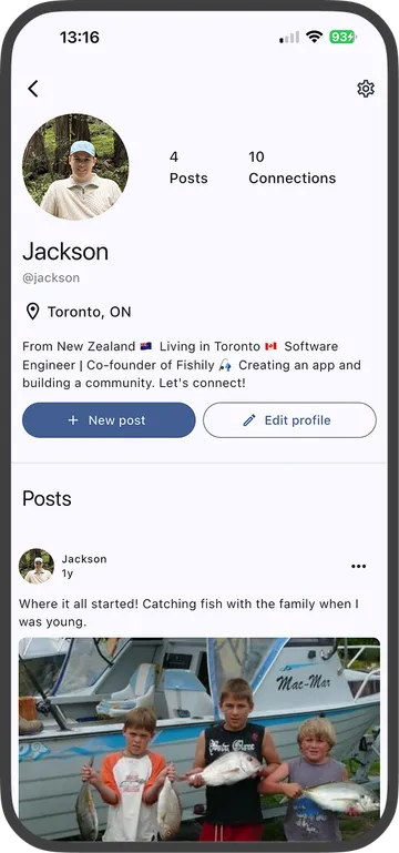 User profile with posts, location, and connections.